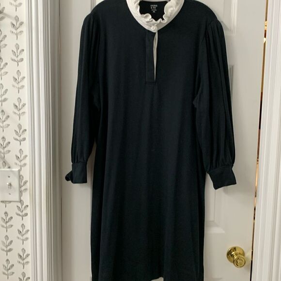 Crown & Ivy Size XXL black dress w/white ruffle collar and puffy cuffed sleeves - Picture 1 of 9